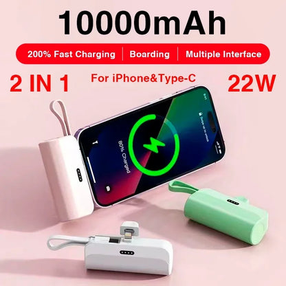 10000Mah Mini Power Bank 2 in 1 Fast Mobile Phone Charger Type-C for Iphone Samsung Huawei