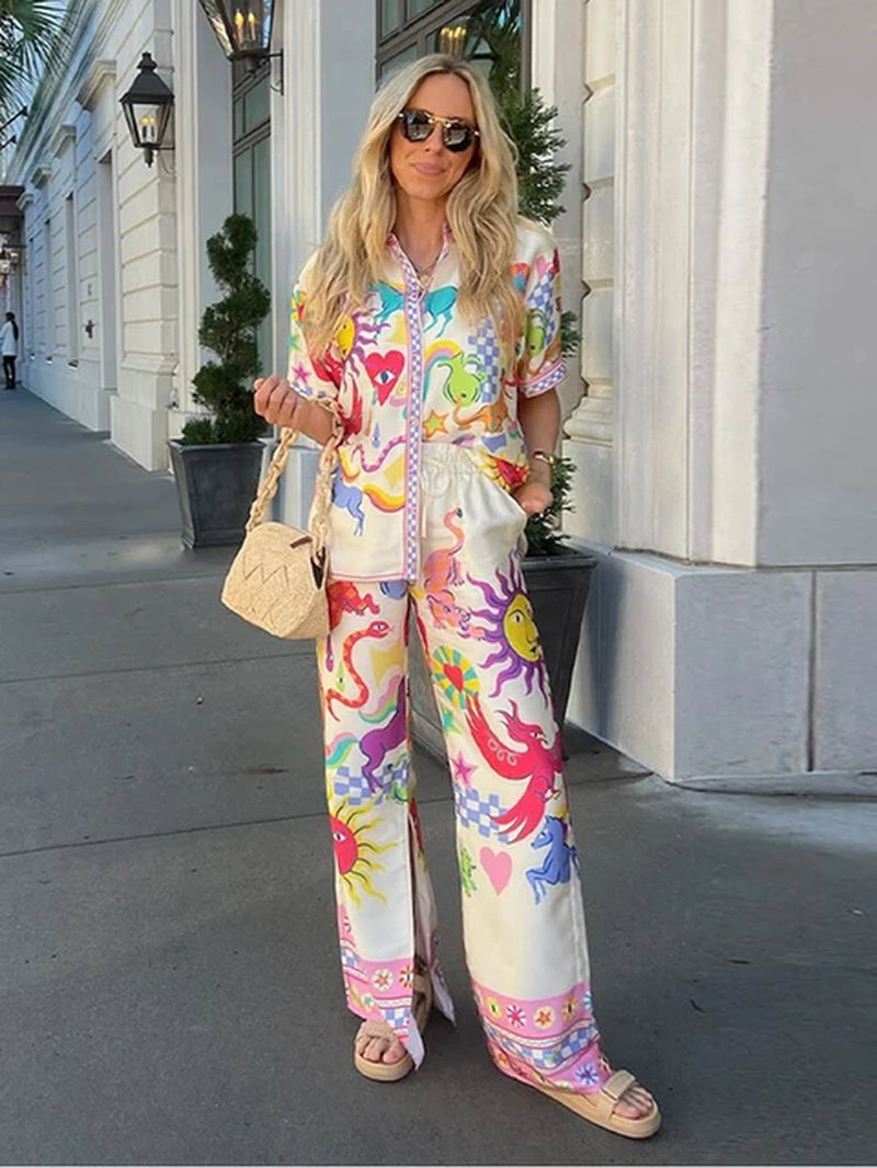 Printed Split Pants Suit