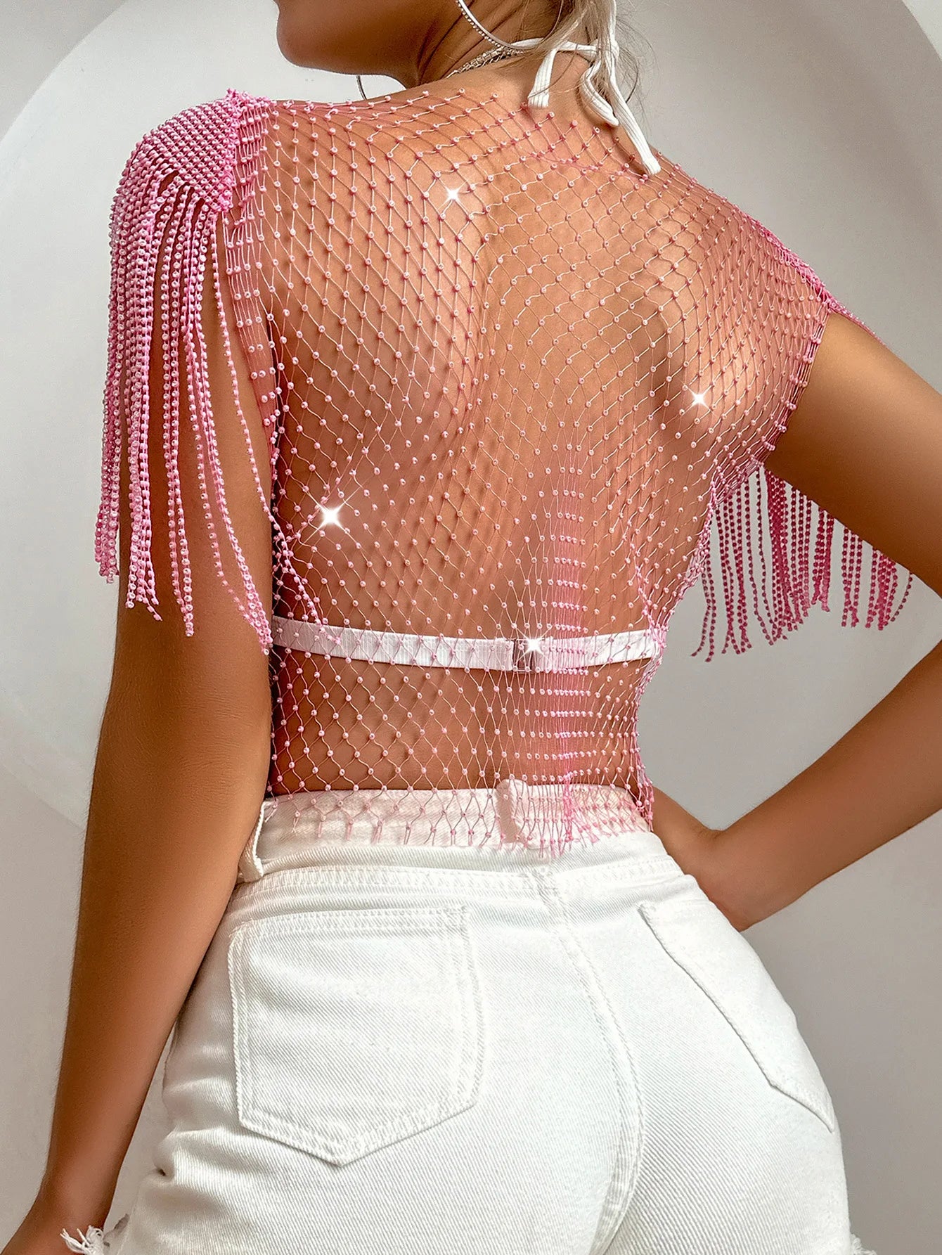 V-Neck Rhinestone Short Crop Top