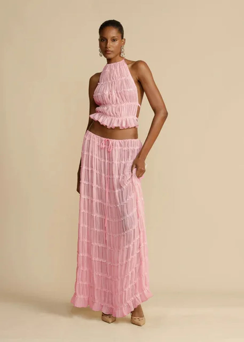 Pleated Top & Maxi Skirts Set