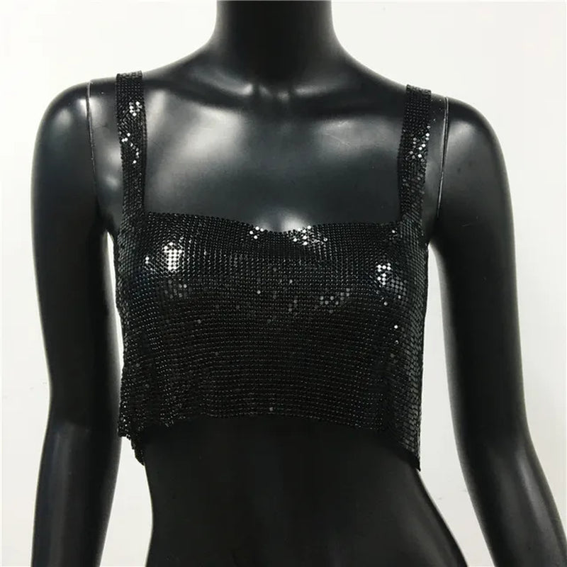 Metallic Sequin Party Crop Top