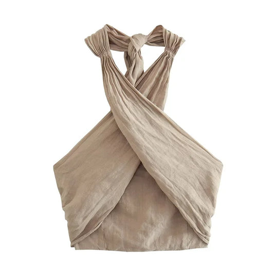 Linen Cross Halter Top