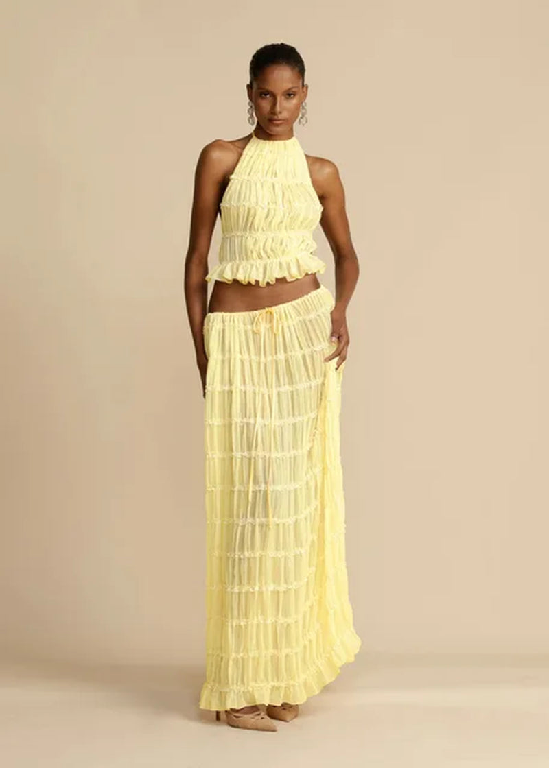 Pleated Top & Maxi Skirts Set