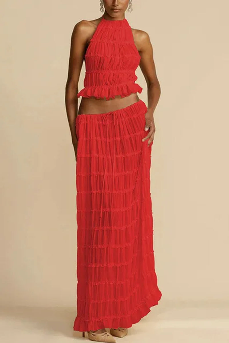 Pleated Top & Maxi Skirts Set