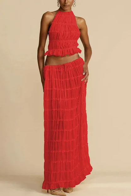 Pleated Top & Maxi Skirts Set