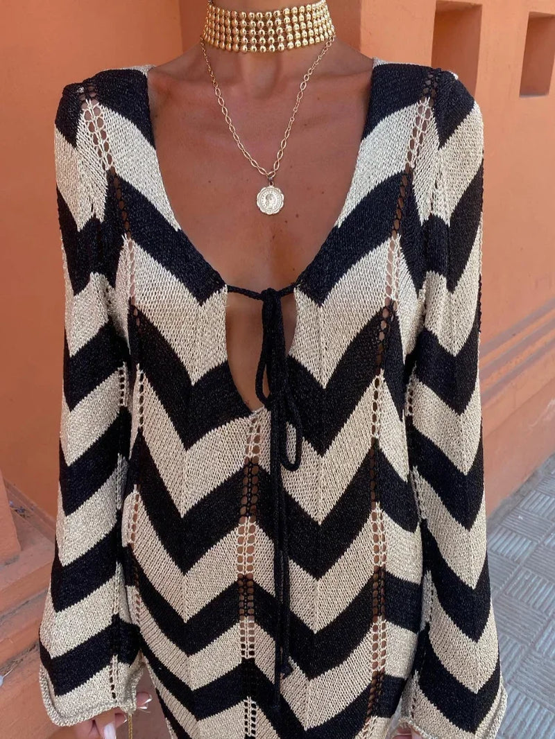 Chic Striped Knitted Long Dress