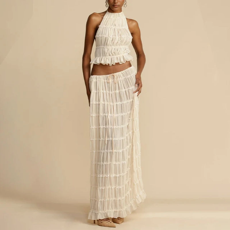 Pleated Top & Maxi Skirts Set