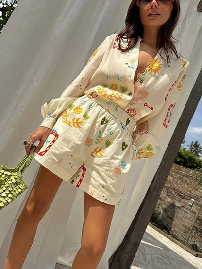 Holiday Print Pocket Shorts Suit