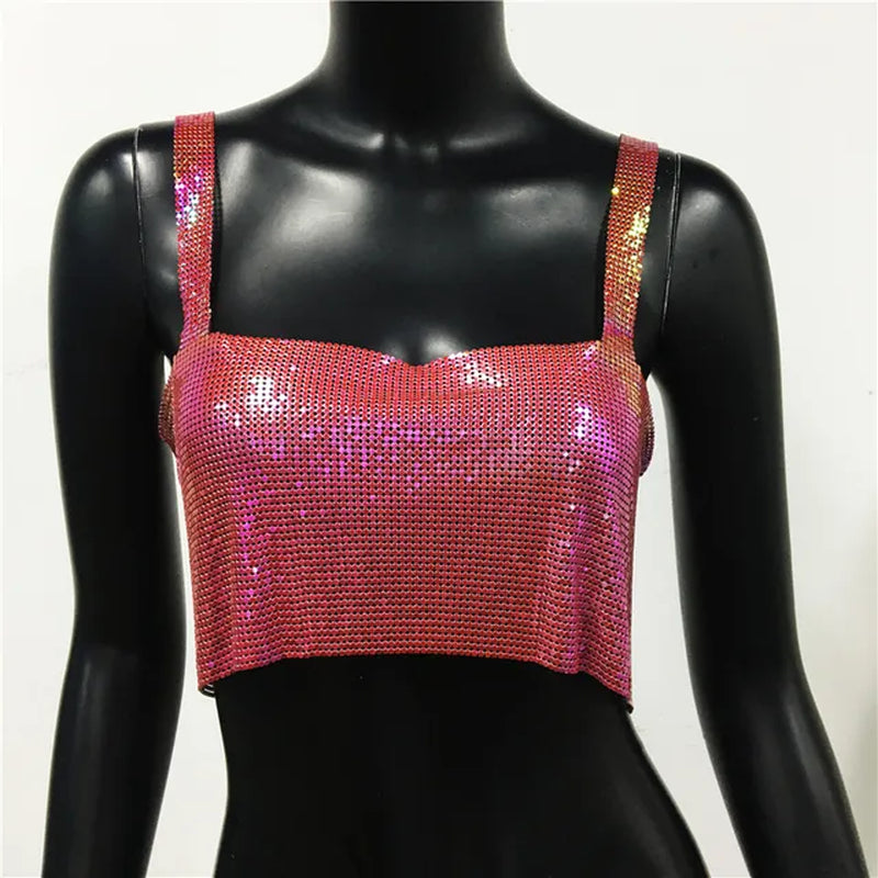 Metallic Sequin Party Crop Top