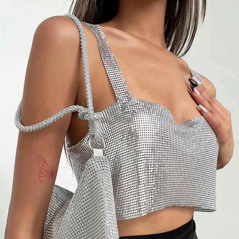 Metallic Sequin Party Crop Top