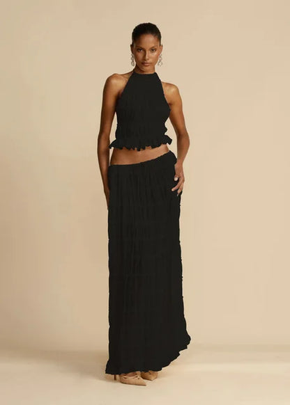 Pleated Top & Maxi Skirts Set