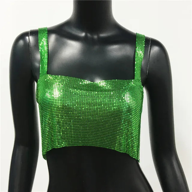 Metallic Sequin Party Crop Top