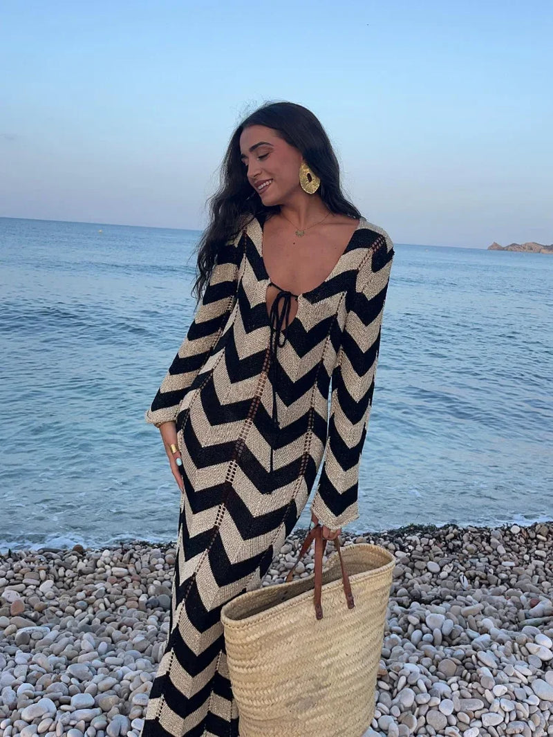 Chic Striped Knitted Long Dress