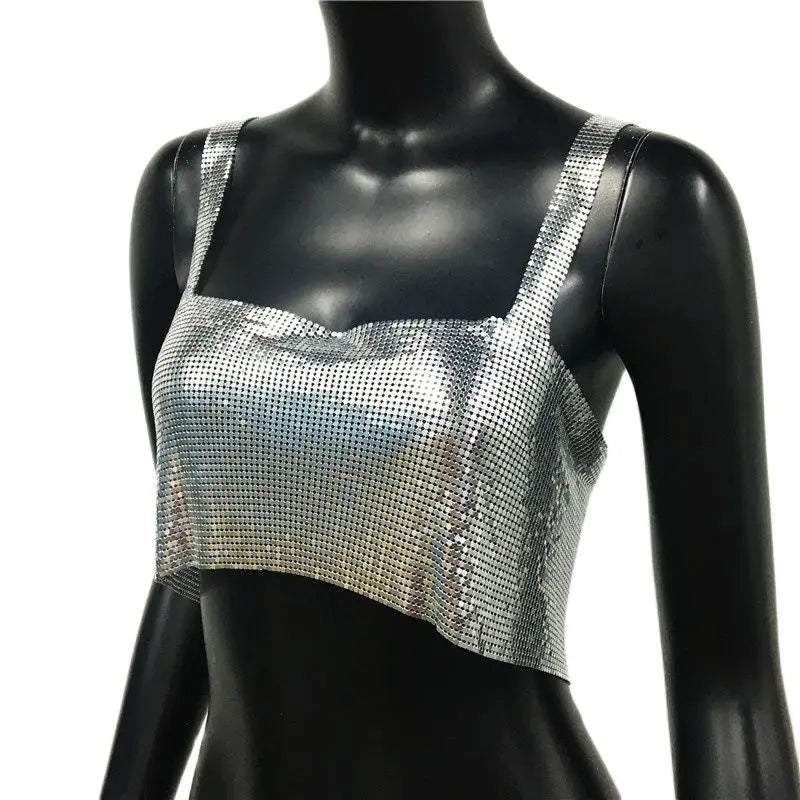 Metallic Sequin Party Crop Top