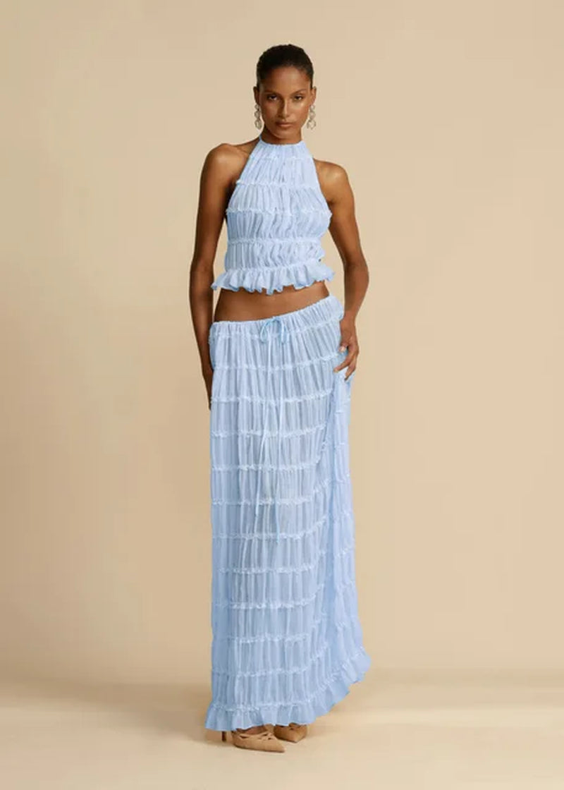 Pleated Top & Maxi Skirts Set