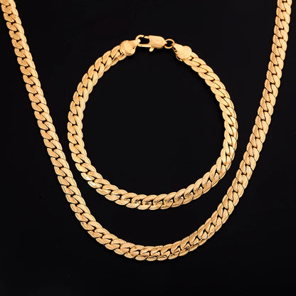 18K Gold 6MM Chain Bracelet and Necklace